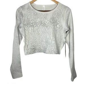 Lululemon Wunder Train Cropped Long Sleeve Shirt in Thread Dye White Blk - Sz 8